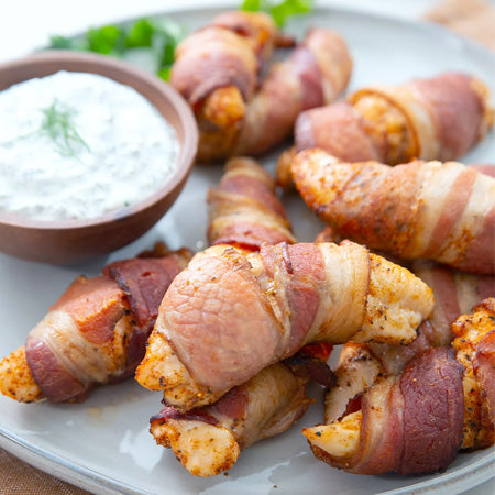 Air Fryer Chicken Tenders | Bacon-Wrapped with Herby Ranch Dip