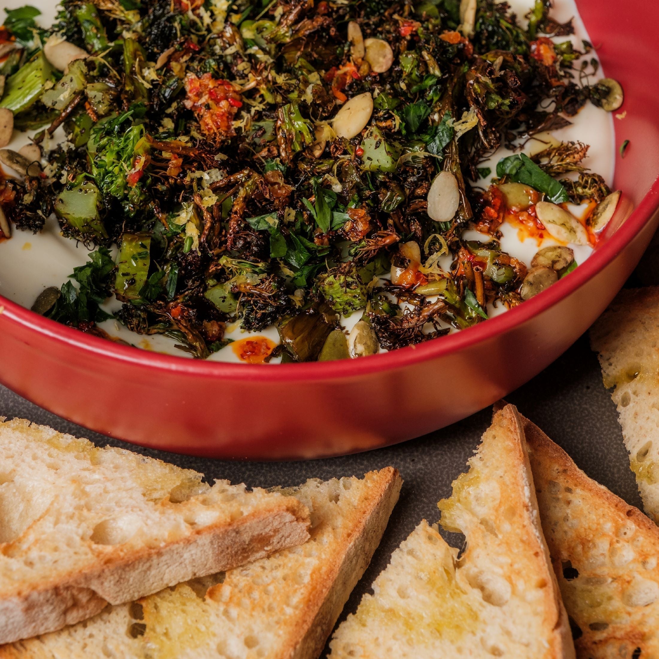 Cosori_Charred_Broccolini_Lemony_Ricotta_With_Sourdough_Toast