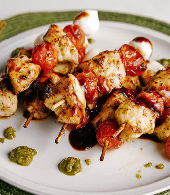 Air Fryer Pesto Chicken & Tomato Skewers