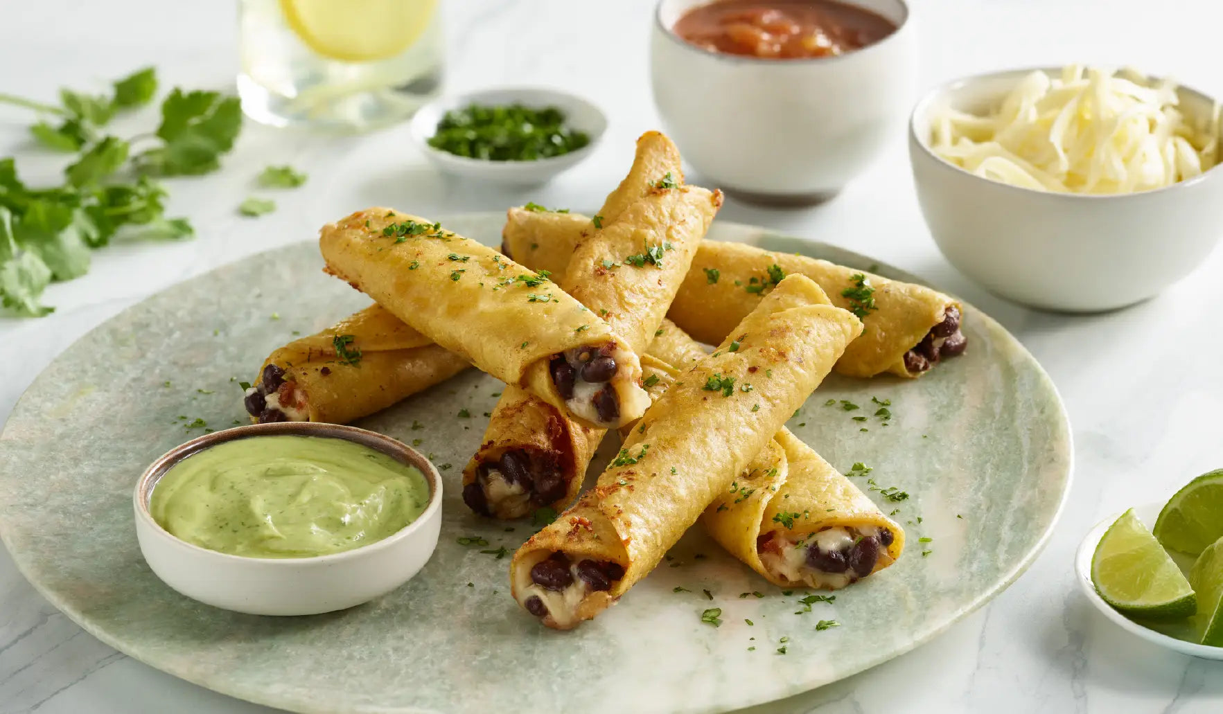 Black Bean Taquitos & Cheese With Avocado Sauce
