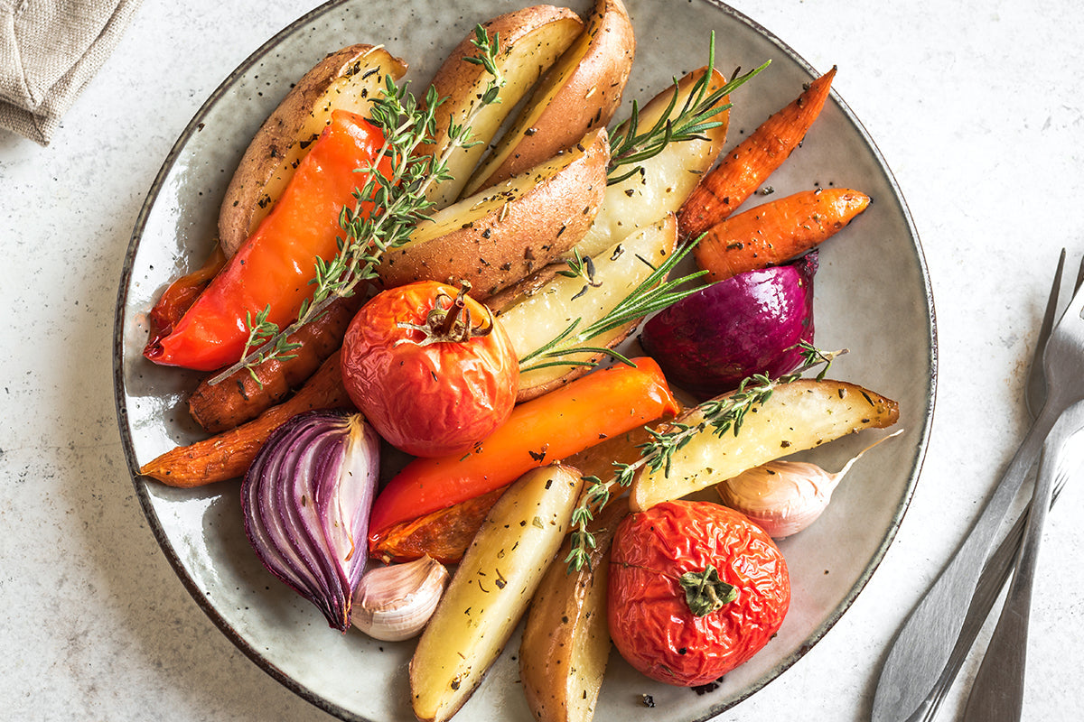 healthy vegetables including potatoes tomatoes onions carrots