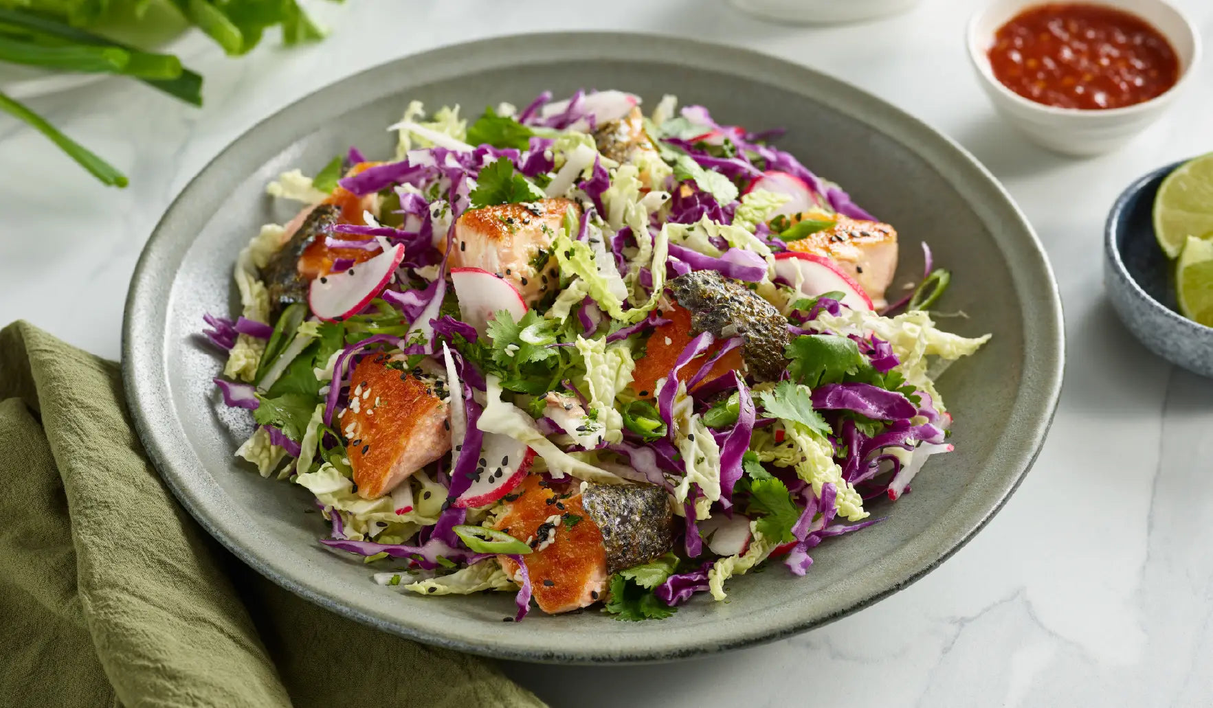 Salmon Salad With Spicy Green Onions Dressing