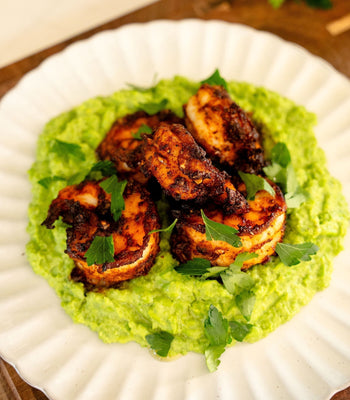 Blackened Air Fryer Shrimp with Mushy Peas