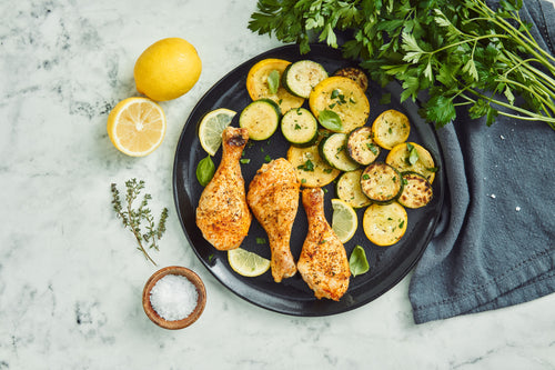 Herb Encrusted Drumsticks With Squash Delight