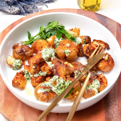 Crispy Smashed Potatoes with Herb Aioli