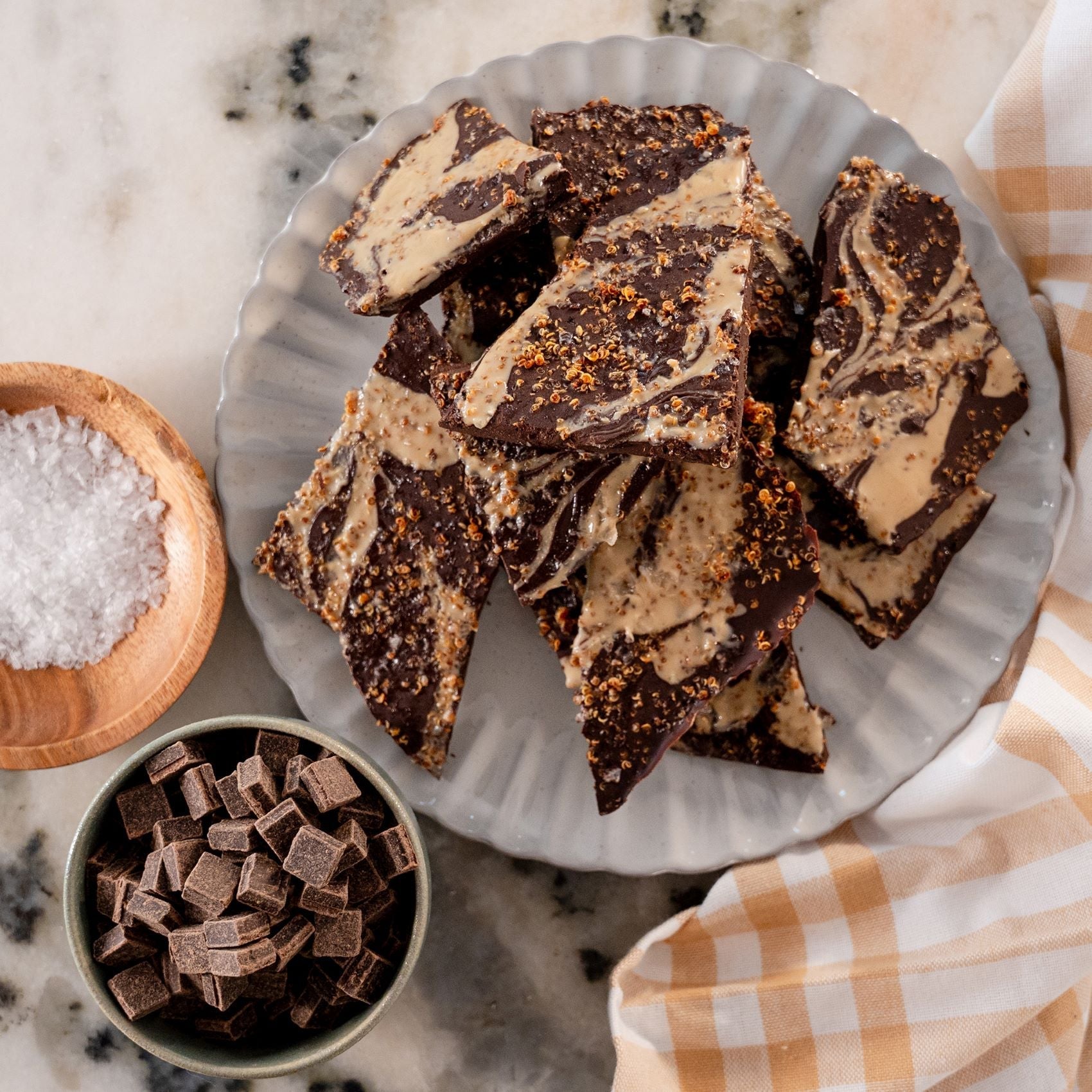 Dark Chocolate and Tahini Bark with Crispy Quinoa