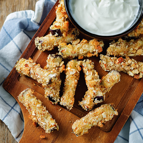 Fried Eggplant with Spicy Goat Cheese Dip