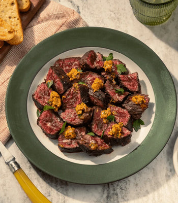 Hanger Steak With Cowboy Butter & Broccoli Caesar Salad
