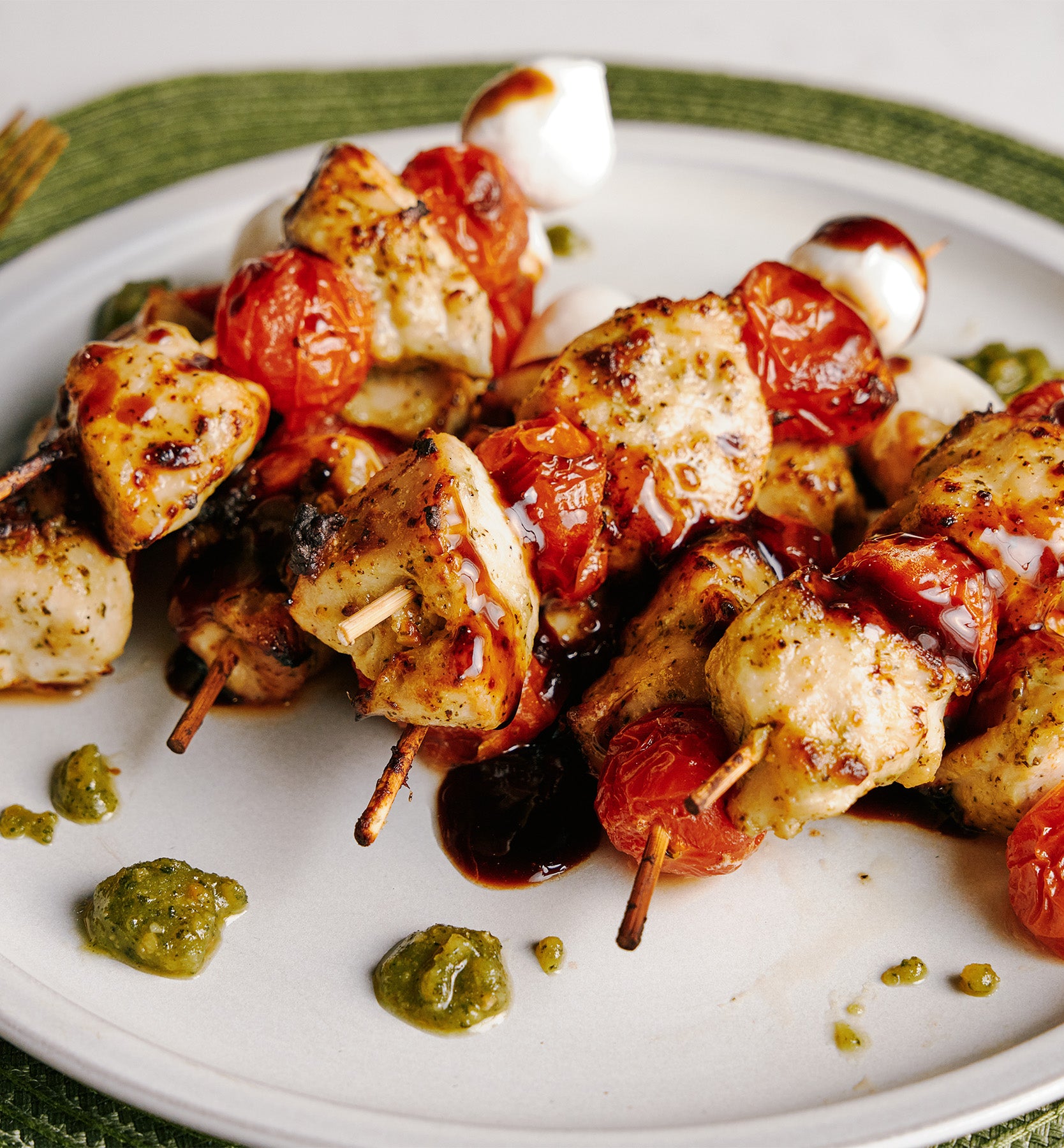 Air Fryer Pesto Chicken & Tomato Skewers