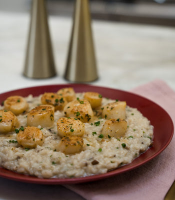 Lemon-Butter Scallops With Truffle Risotto