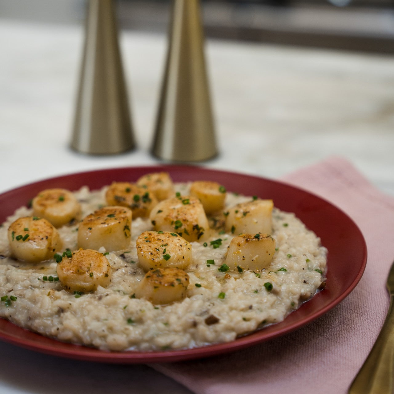 Lemon-Butter Scallops With Truffle Risotto