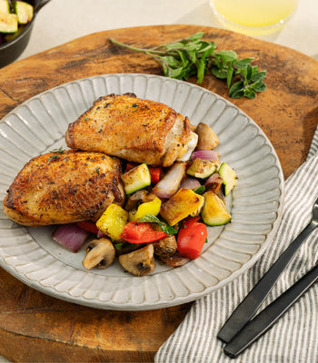 Lemon Thyme Crispy Chicken Thighs With Marinated Vegetables