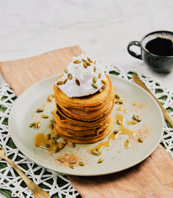 Pumpkin Ricotta Pancakes With Whipped Maple Mascarpone