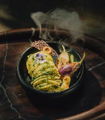 Roasted Vegetable Pasta With Basil-Walnut Pesto  