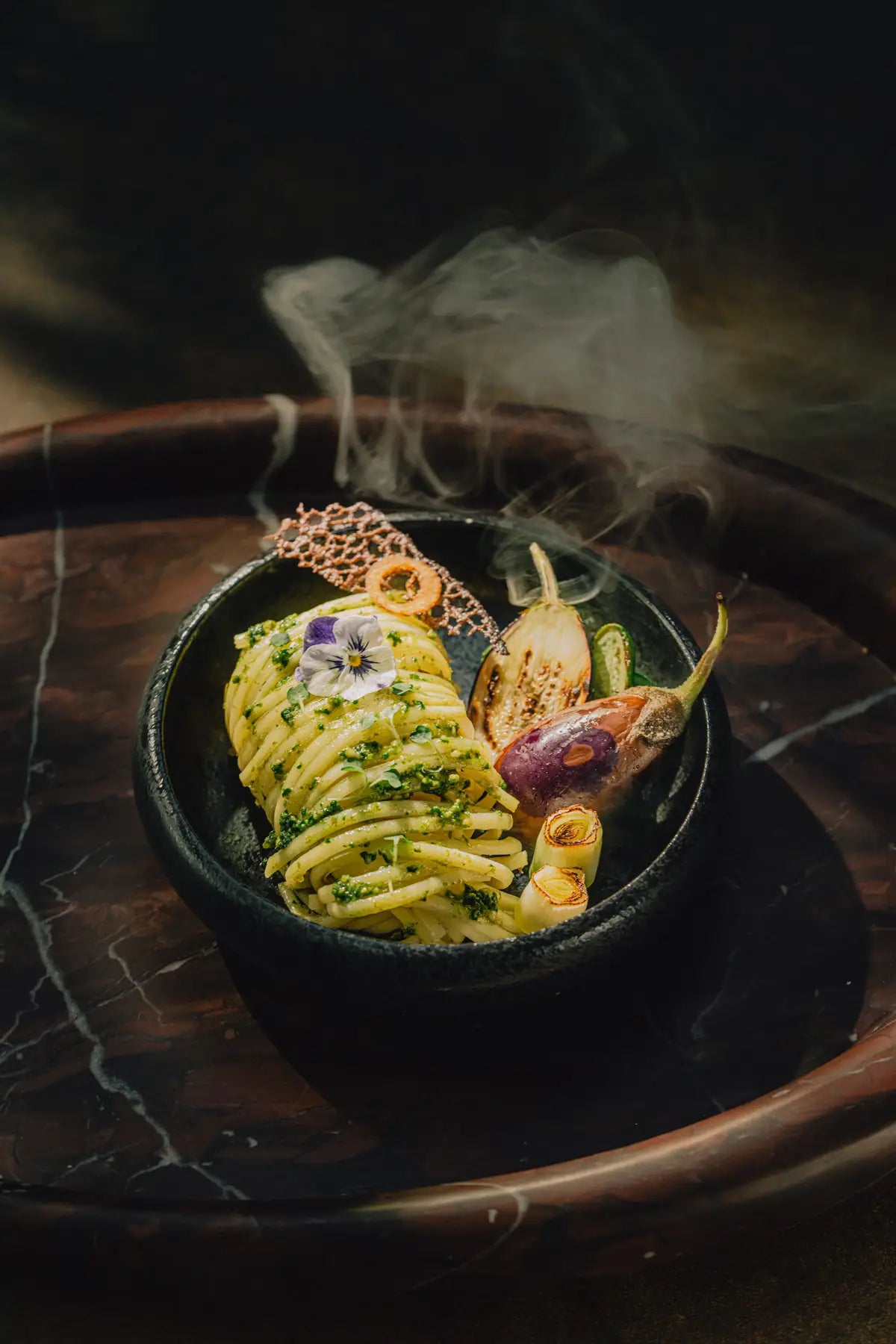 Roasted Vegetable Pasta With Basil-Walnut Pesto  