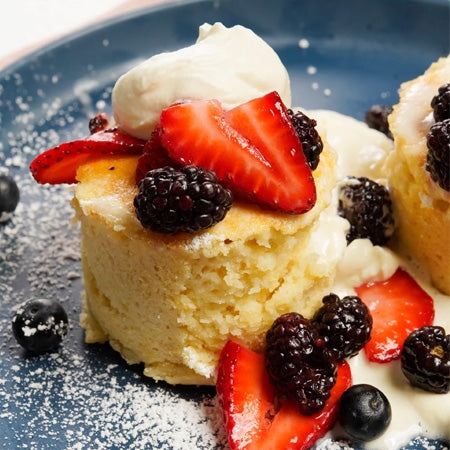 Soufflé Pancakes with Berries & Cream