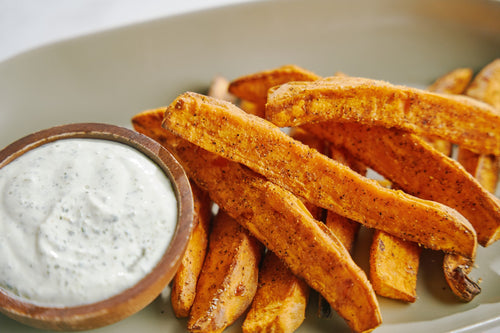 Air Fryer Yam Wedges with Cilantro-Lime Crema