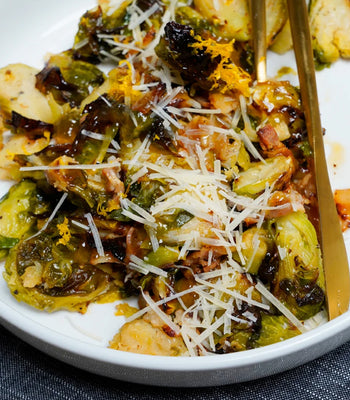 Tangy Smashed Brussels Sprouts with Bacon