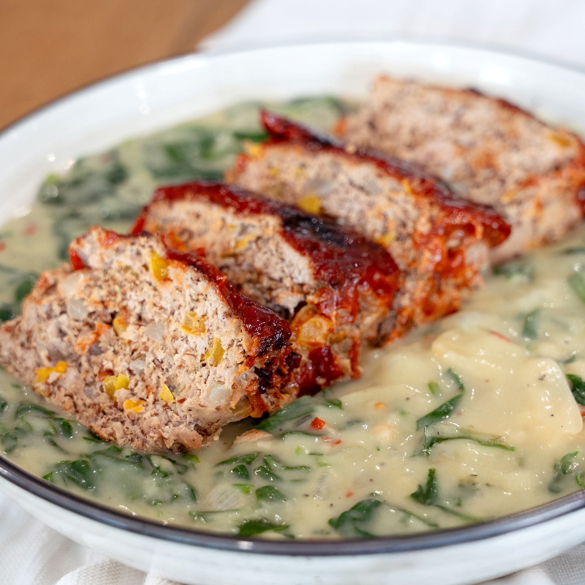Turkey Meatloaf with Coconut Cream Spinach