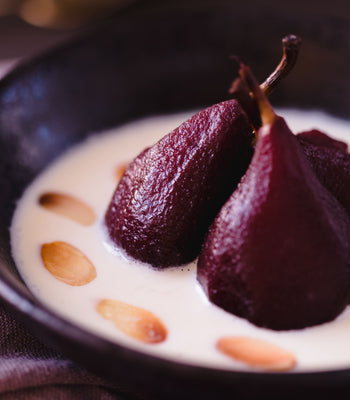 Bourbon-Poached Pears With Walnut Streusel & Crème Anglaise