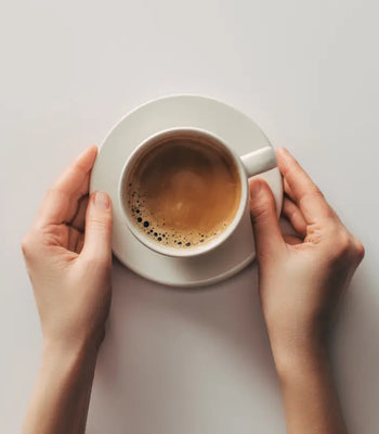 Hands holding a cup of freshly brewed coffee, representing everyday home coffee brewing