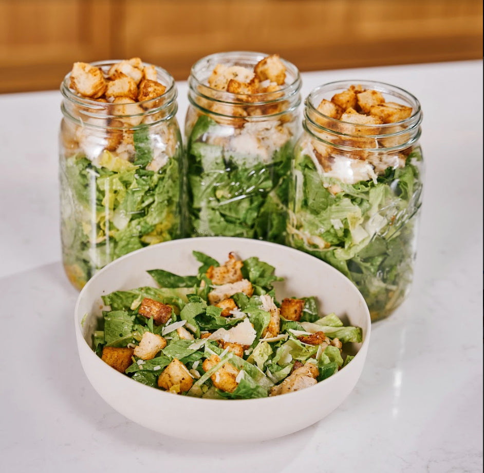 Air Fryer Chicken Caesar Mason Jar Salad