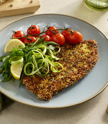 Seeded Chicken Schnitzel With Lemony Arugula Salad 