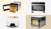 Collage of four Cosori food dehydrators including the Pioneer, Mini, 6-Tray, and 10-Tray Pro models