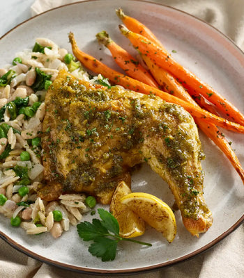 Roasted Chicken with Spring Vegetables, White Beans, and Pistou 
