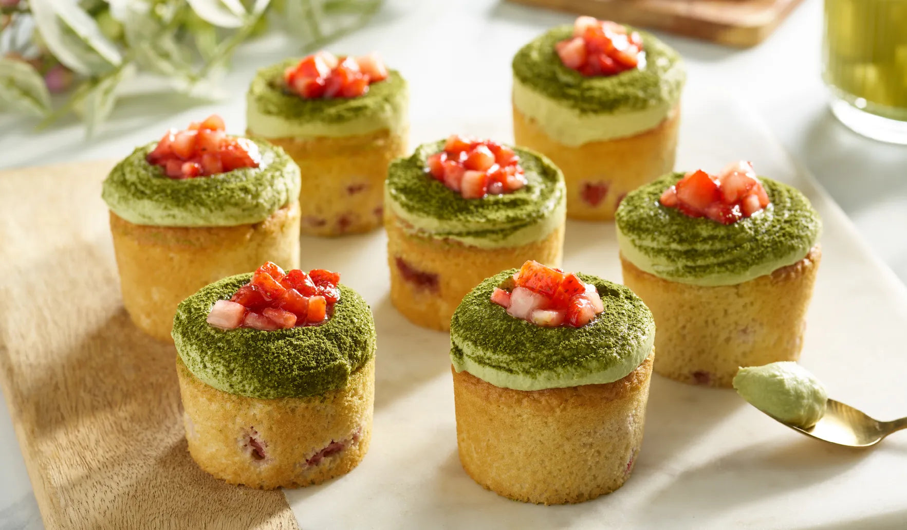 Strawberry Cupcake With Matcha Frosting