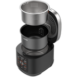 Exploded view of the Cosori Rice Cooker showing the nonstick inner pot and stainless steel steam basket.