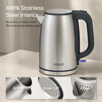 COSORI stainless steel electric kettle with 304 food-grade stainless steel interior
