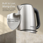 COSORI stainless steel electric kettle durable build with auto shut-off protection