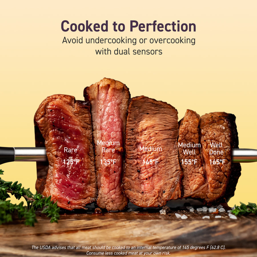 COSORI smart meat thermometer showing steak doneness levels