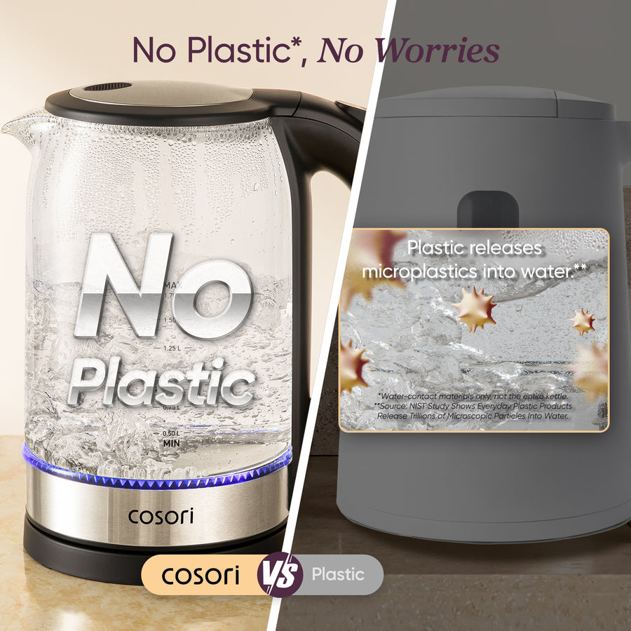 COSORI glass electric kettle interior with no plastic contact