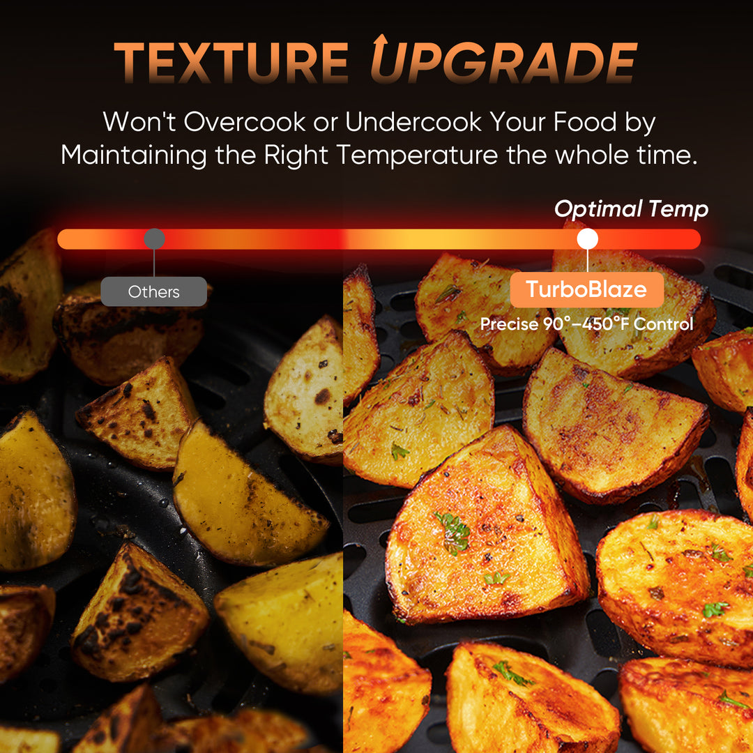COSORI TurboBlaze air fryer cooking crispy roasted potatoes