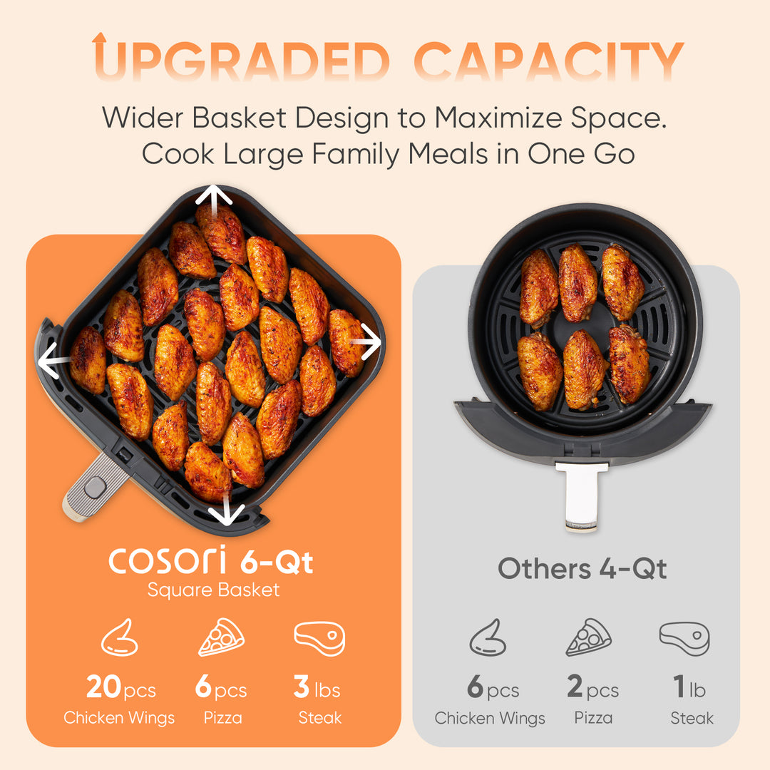 COSORI TurboBlaze 6-quart air fryer basket capacity comparison