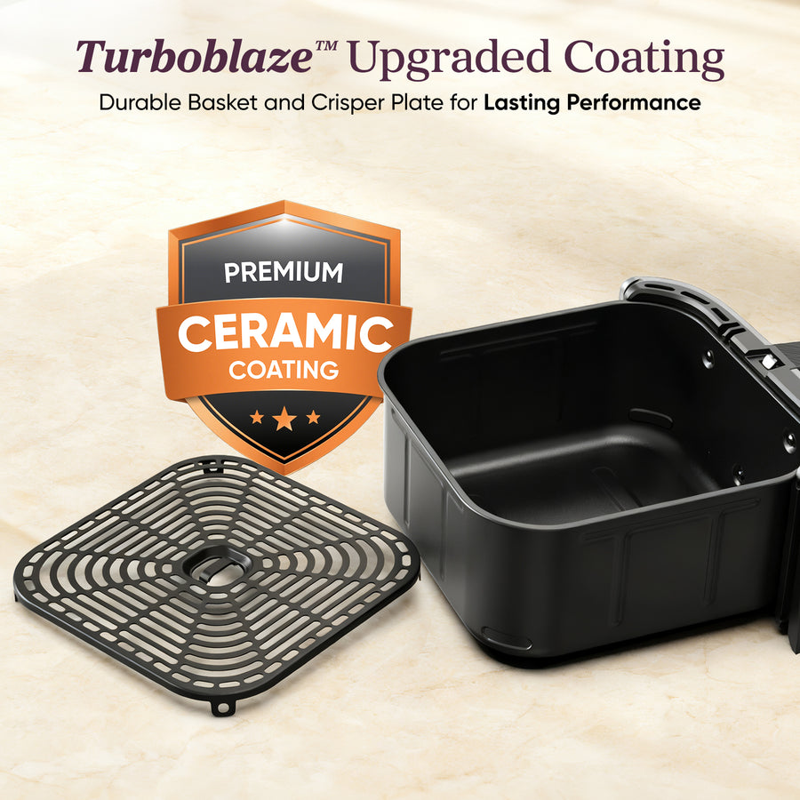 COSORI TurboBlaze air fryer basket and crisper plate with premium ceramic coating