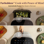COSORI TurboBlaze air fryer auto pause and auto start safety feature when basket removed