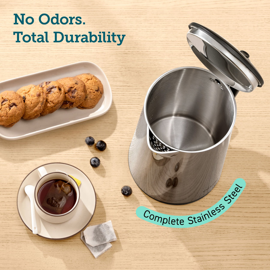 COSORI stainless steel electric kettle interior with durable design