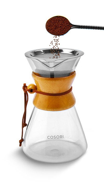COSORI Pour Over Coffee Maker with Double-layer Stainless Steel Filter,34  Ounce & Electric Kettle with Upgraded Stainless Steel Filter and Inner Lid