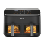 COSORI 9-quart dual basket air fryer front view with two baskets