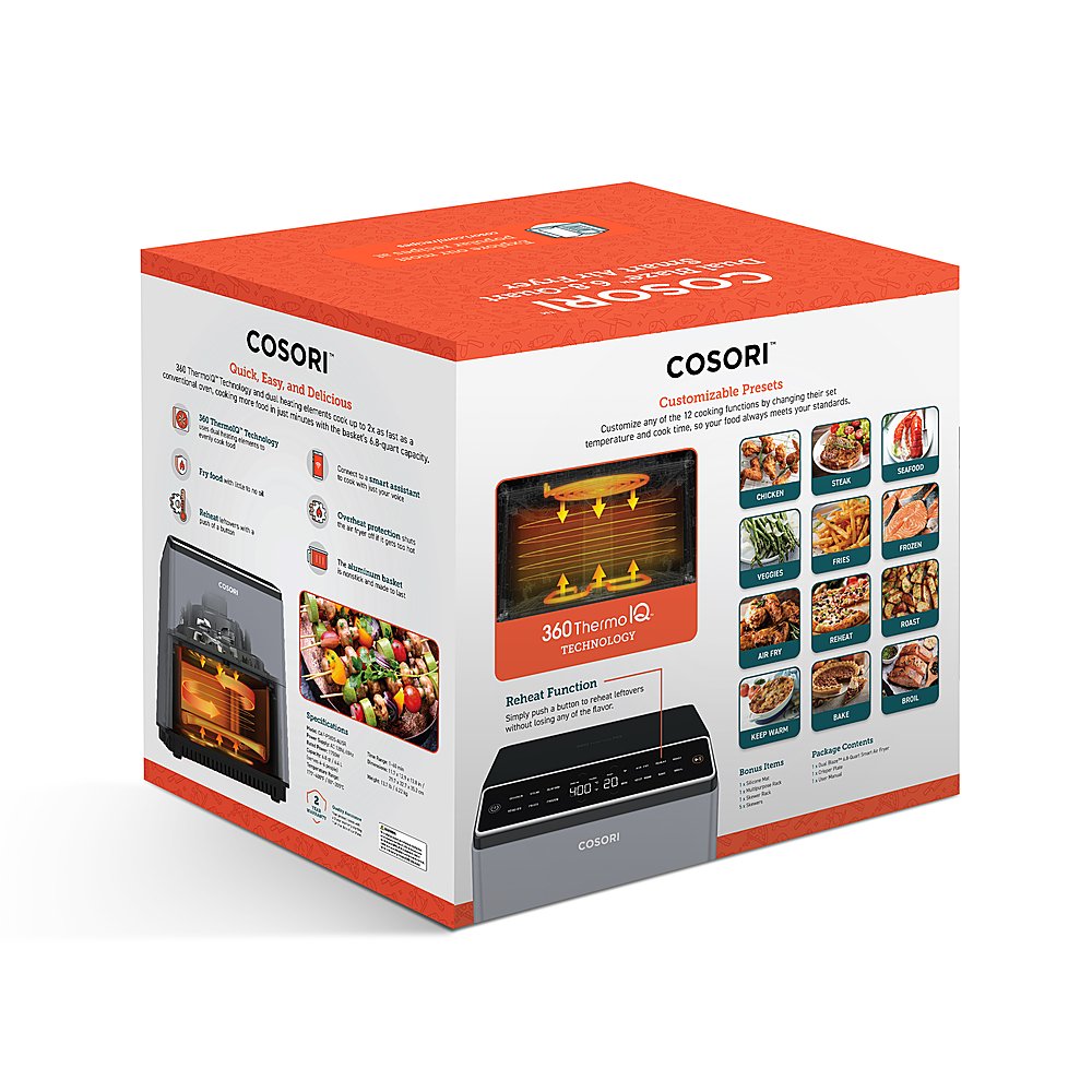 Cosori Dual Blaze Smart 6.8 qt. Gray Air Fryer with Bonus Skewer Rack Set,  Multi-Purpose Rack, Heat Mat KAAPAFCSSUS0069Y - The Home Depot