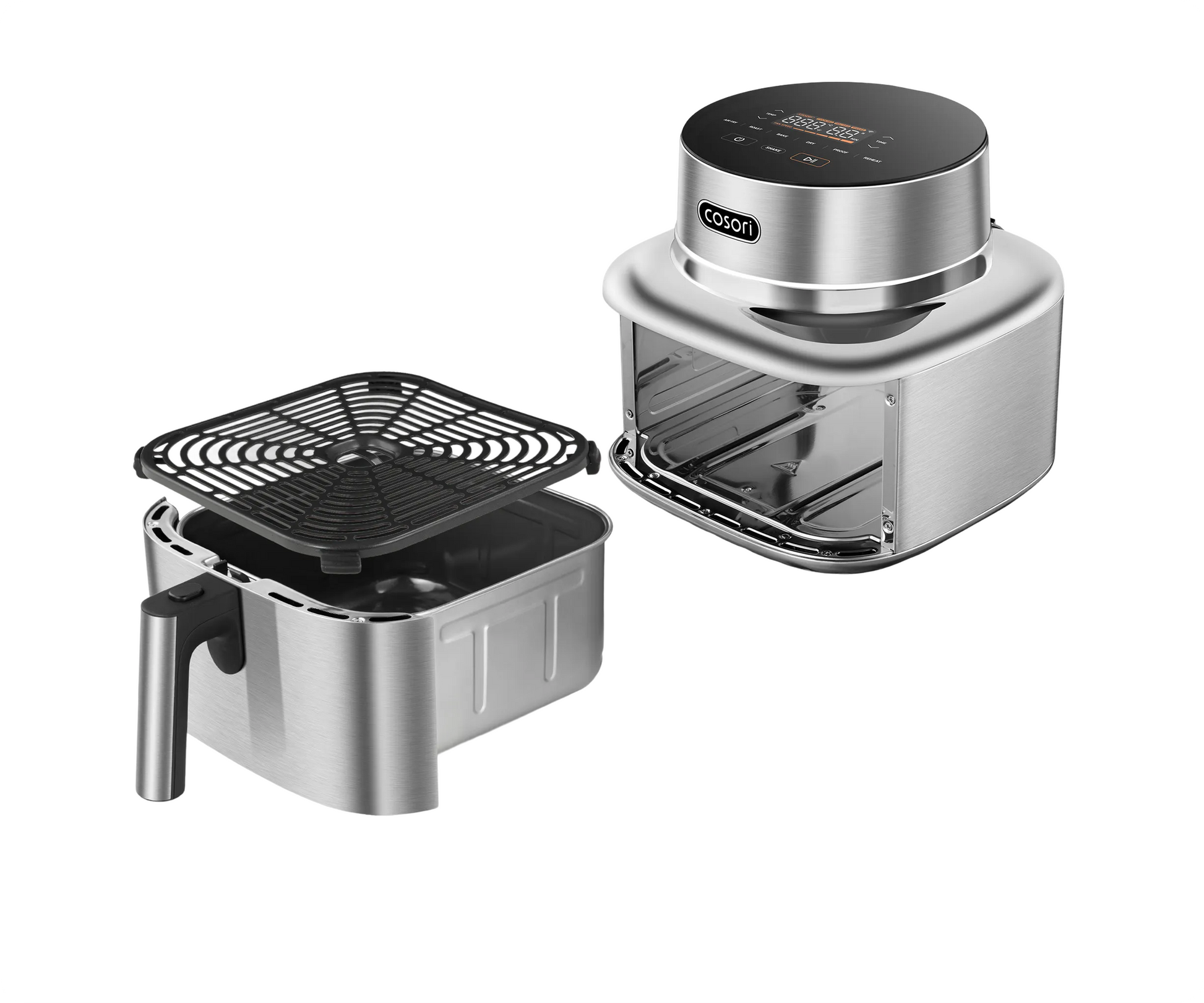 Cosori Iconic air fryer with removable basket and crisper plate, designed for easy cleaning and daily use