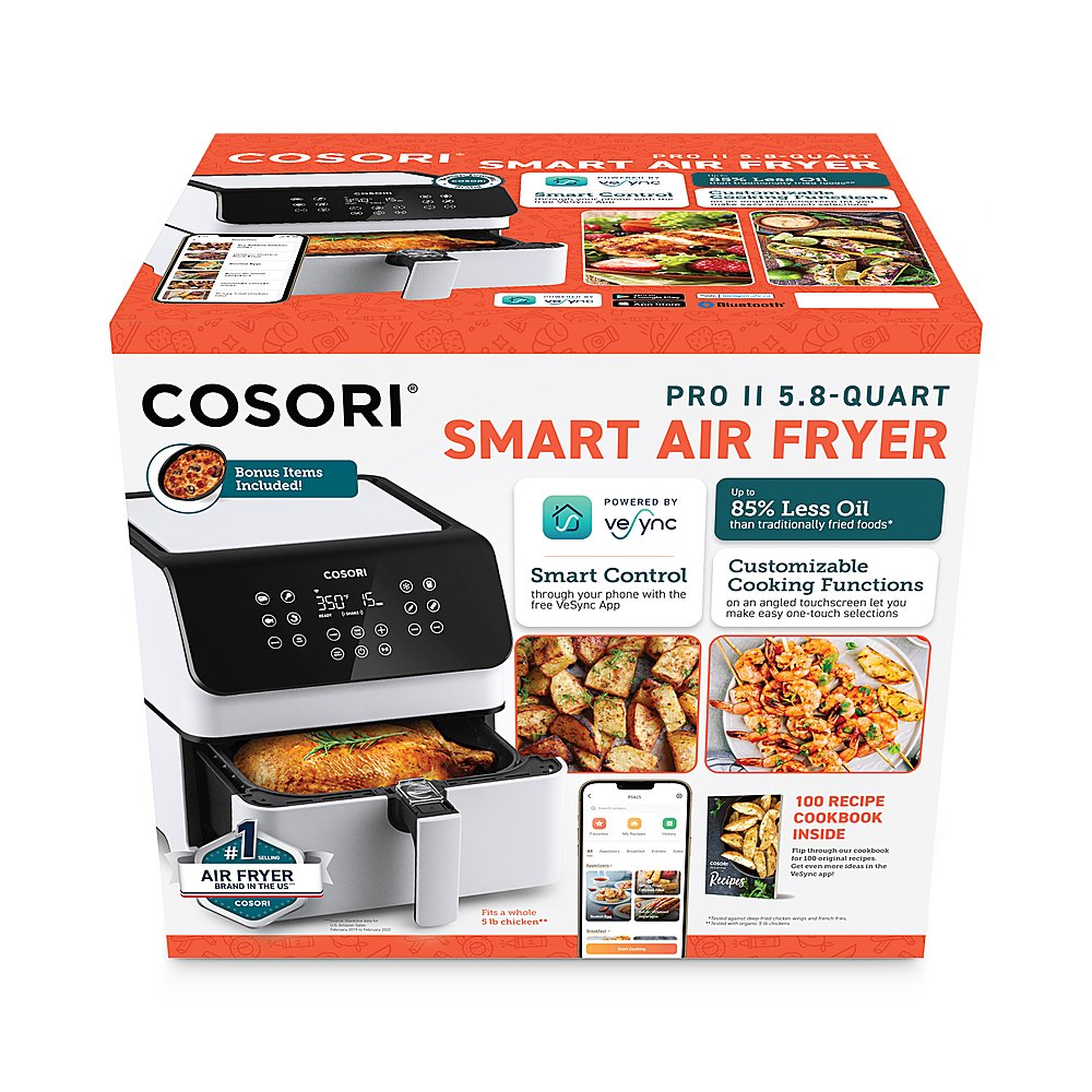 Cosori Pro II 5.8-Quart Smart Air Fryer, 12-in-1, Walmart Exclusive Bonus, Voice Control, Light Gray
