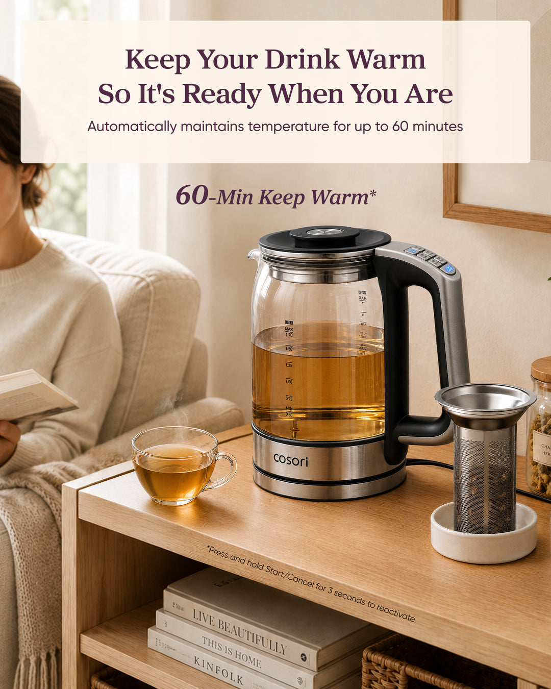 COSORI 1.7L Electric Kettle with Tea Infuser & Temperature Control