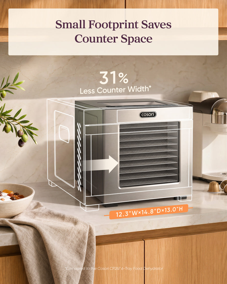 Cosori Food Dehydrator, 10 Stainless Steel Trays with 7.4 ft² Drying Space