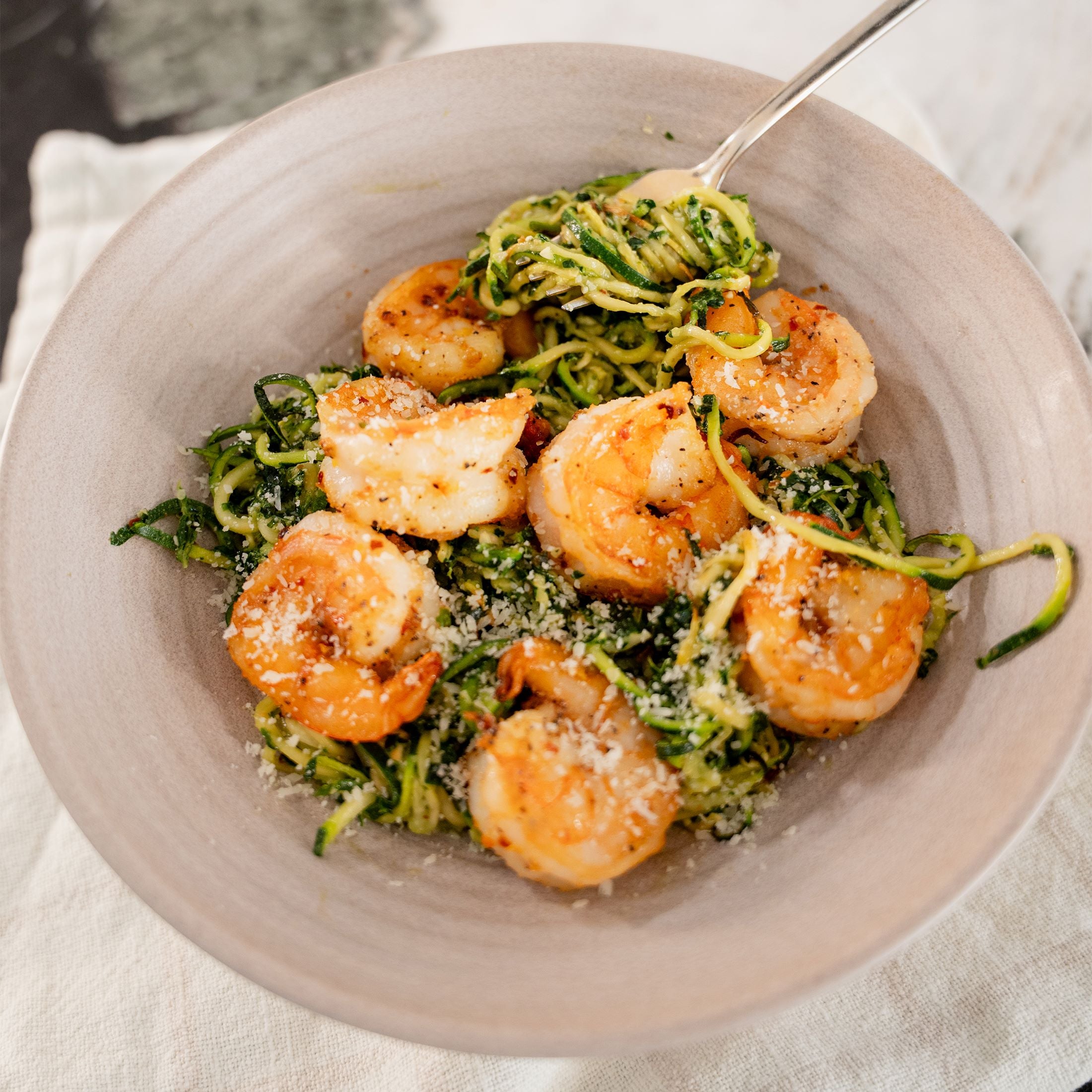 Zucchini Noodles with Kale Pesto and Garlicky Shrimp - Step 8
