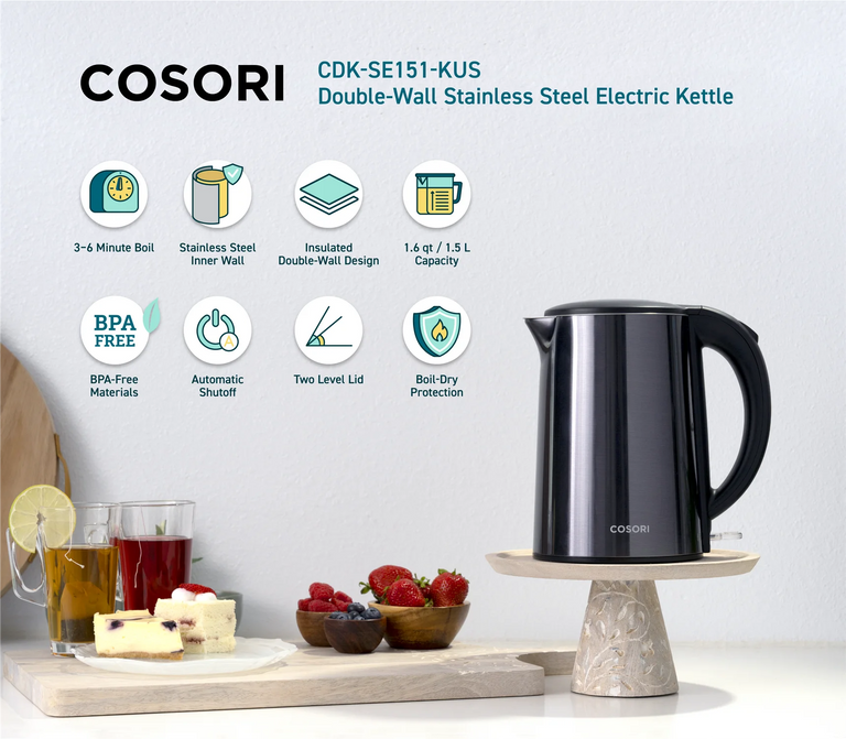 Review Analysis + Pros/Cons - Electric Kettle Miroco 1 5L Double Wall 100  Stainless Steel BPA Free Cool Touch Tea Kettle with Overheating Protection  Cordless with Auto Shut Off