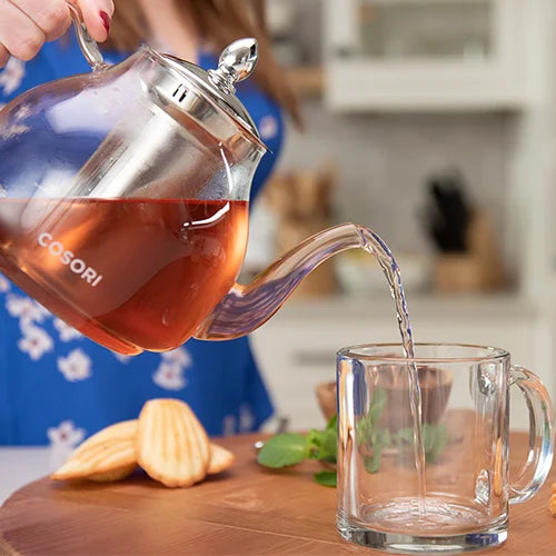 Cosori Glass Teapot Stovetop Safe Gooseneck Kettle with Removable Stainless  Steel Infuser Scale Line, Borosilicate, 1000 ml, Transparent